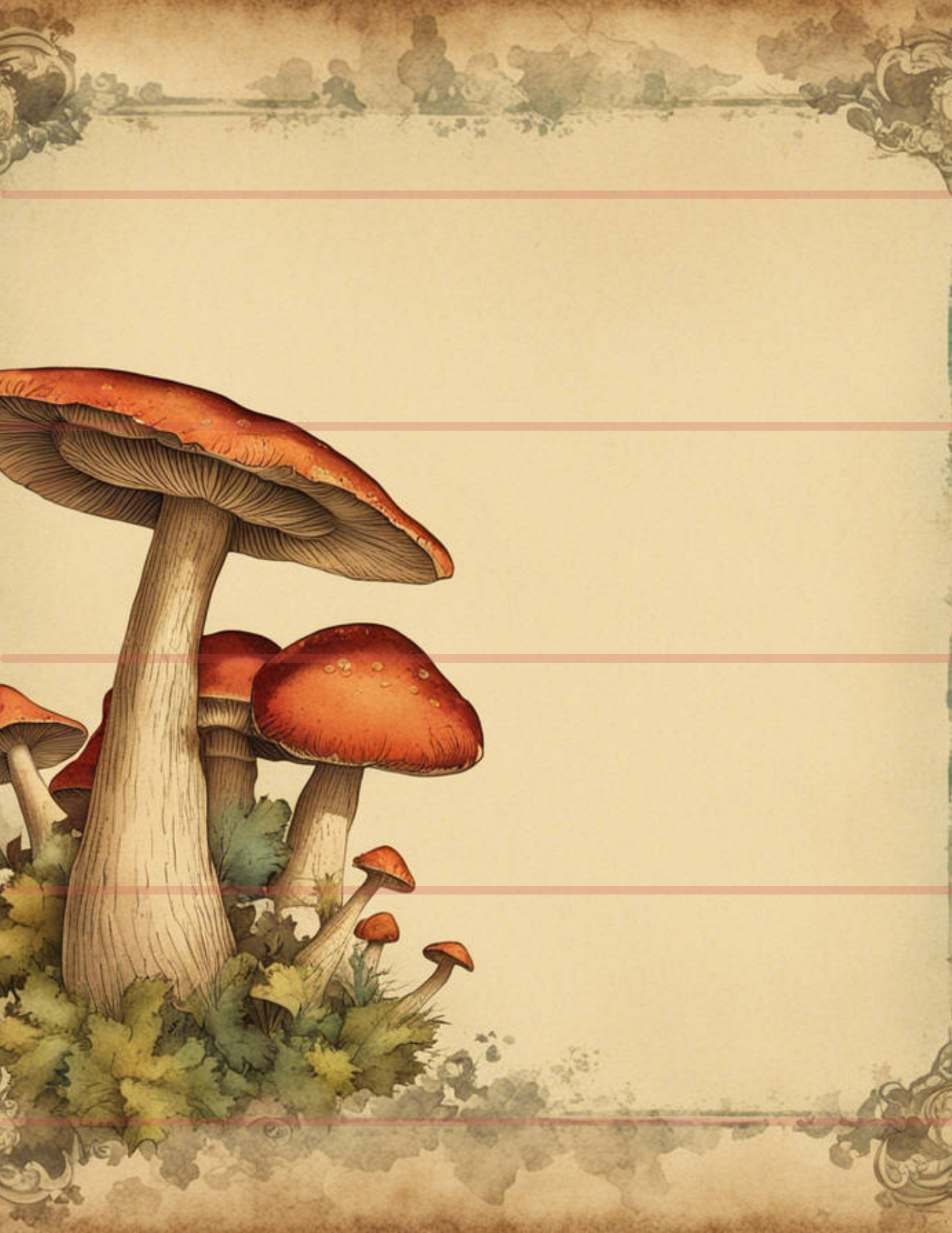 Vintage Mushrooms Notebook-Printable PDF