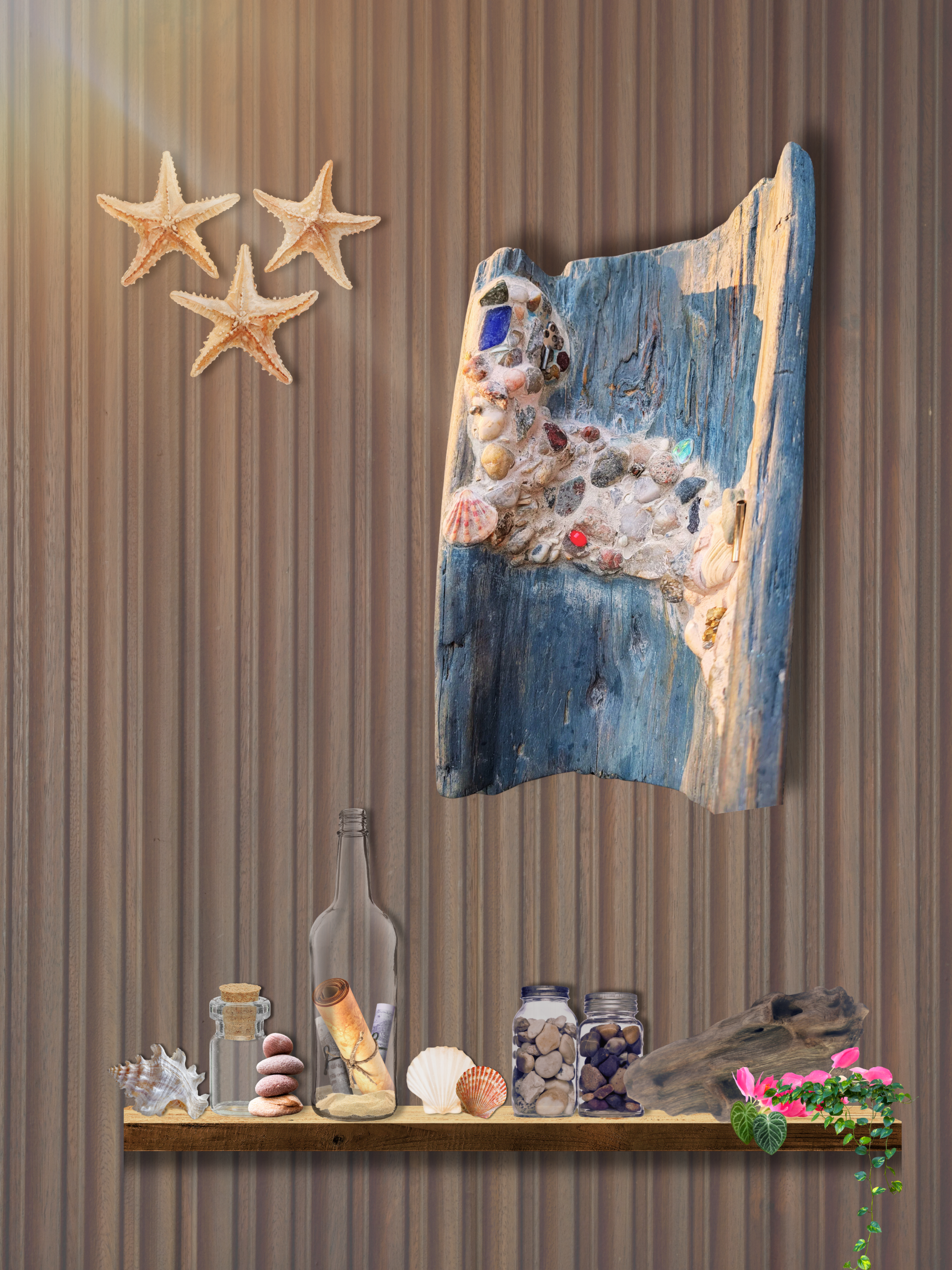 Lake Superior Driftwood Mosaic Wall Art – Stones, Beach Glass, Shells & Hidden Treasures – One of a Kind