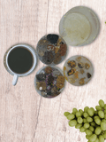Natural Stone & Quartz Resin Coaster Set (4 pcs + Holder)